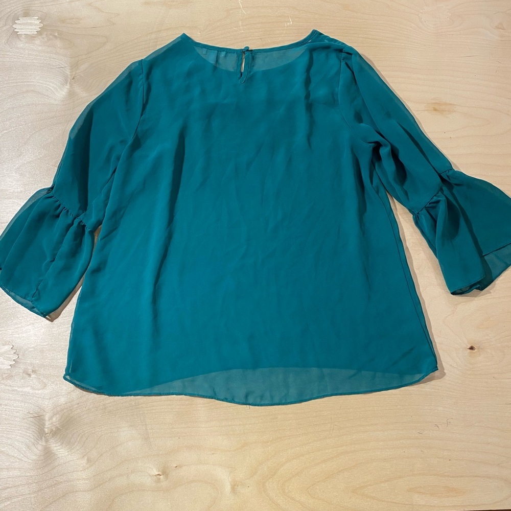C Teal Blouse with Lace Accent Large (OA) - Picture 6 of 8